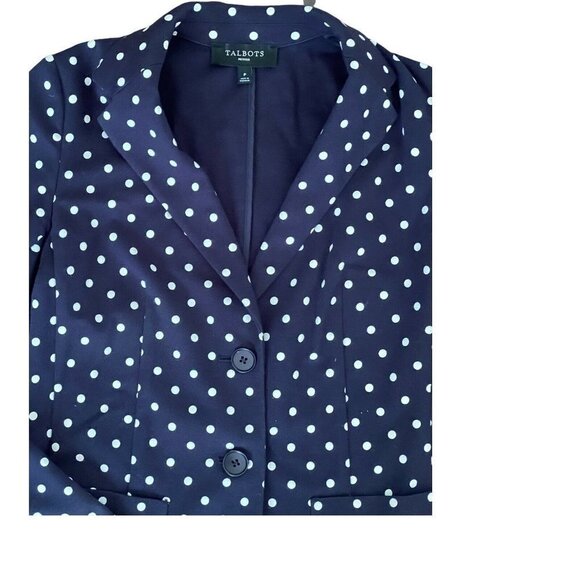 Talbots Petites Navy Blue Knit Blazer Polka Dot P - Picture 3 of 5